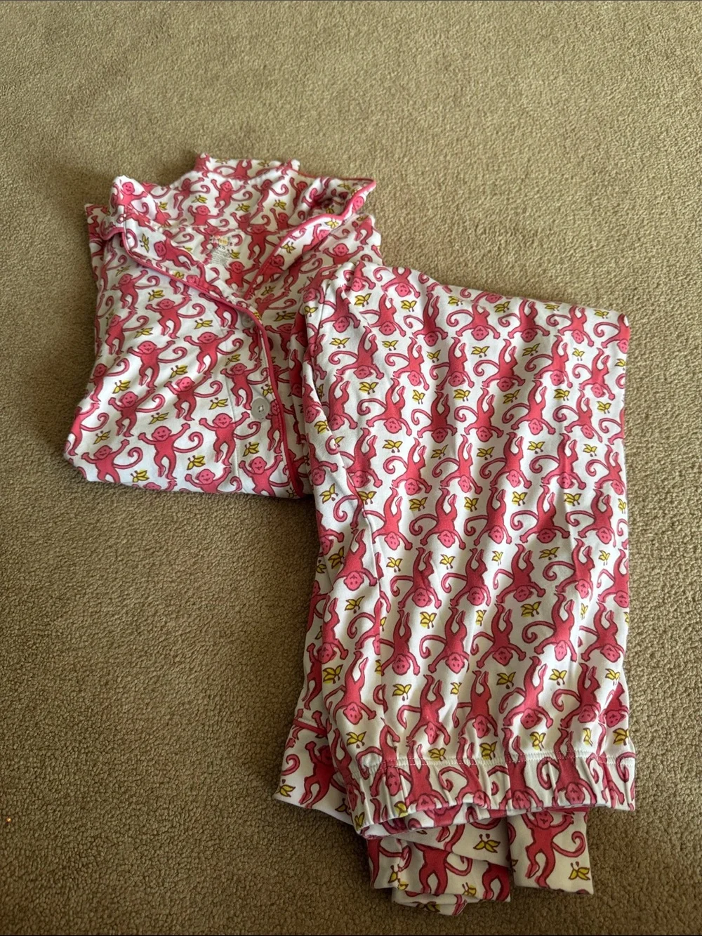 Roller Rabbit Pink Monkey Print long sleeved Pajama Set